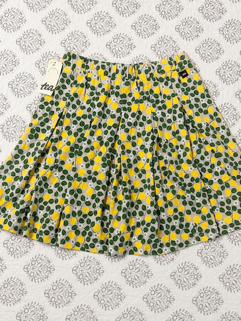 Tea Collection Pleated Jersey Skirt - Asian Pear & Blossoms - Girls Size 12 NWT
